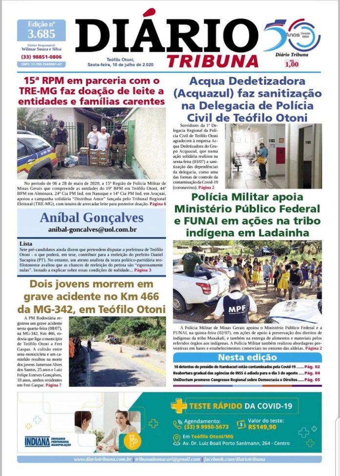 Diário Tribuna, 10 de Julho de 2020, Teófilo Otoni – Minas Gerais