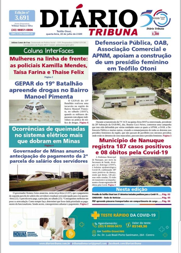 Diário Tribuna, 22 de Julho 2020, Teófilo Otoni – Minas Gerais
