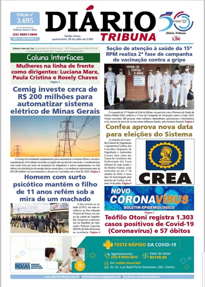Diário Tribuna, 29 de Julho 2020, Teófilo Otoni – MG