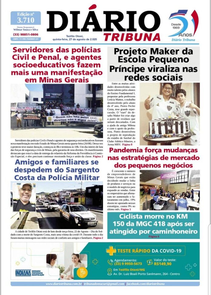 Diário Tribuna, 27 de Agosto 2020, Teófilo Otoni – MG