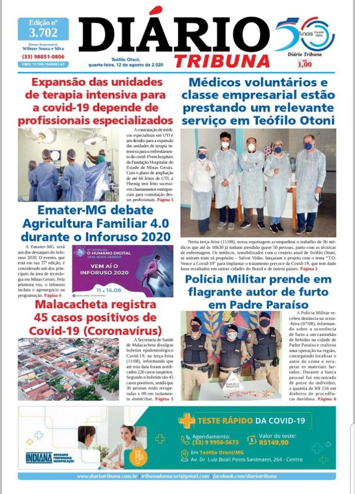 Diário Tribuna, 12 de Agosto 2020, Teófilo Otoni – MG