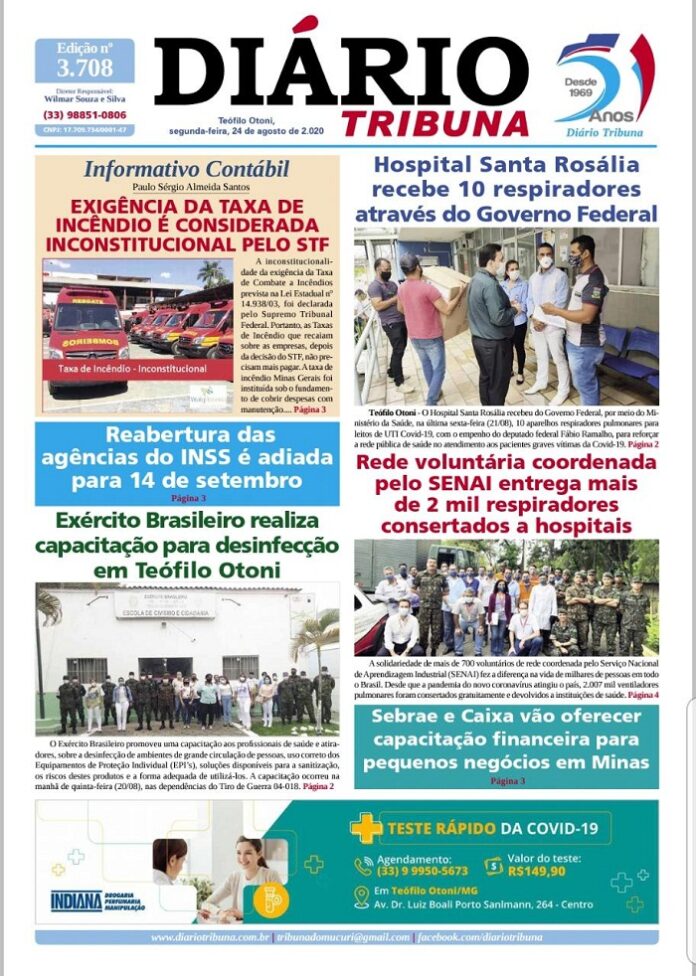 Diário Tribuna, 24 de Agosto 2020, Teófilo Otoni – MG