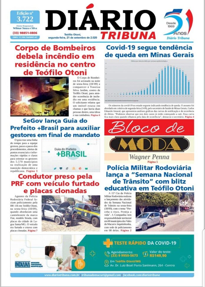 Diário Tribuna, 21 de Setembro 2020, Teófilo Otoni – MG