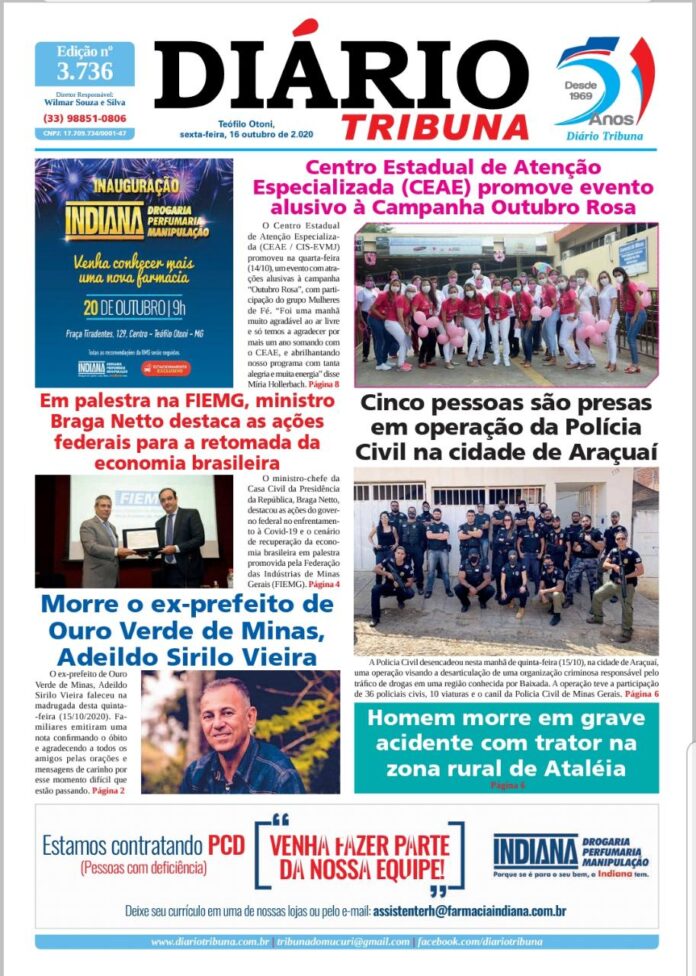 Diário Tribuna, 16 de Outubro 2020, Teófilo Otoni – MG