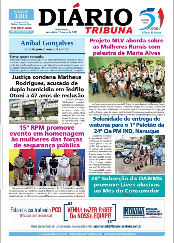 Diário Tribuna, 12 de Março 2021, Teófilo Otoni/MG