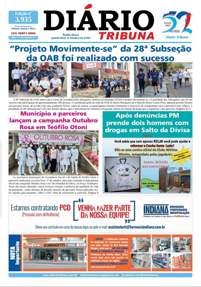 Diário Tribuna, 06 de Outubro 2021, Teófilo Otoni – MG
