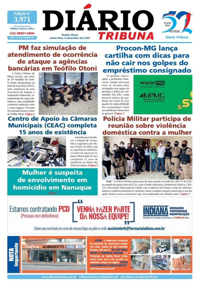 Diário Tribuna, 03 de Dezembro 2021, Teófilo Otoni – MG