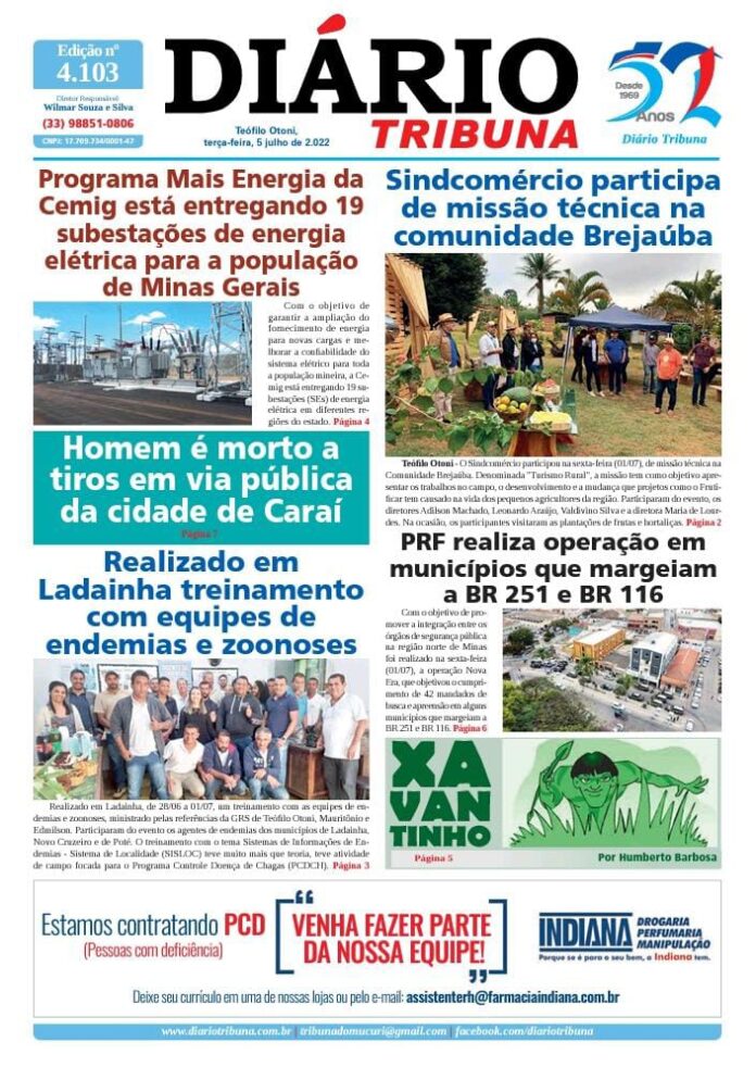 Diário Tribuna, 05 de Julho 2022, Teófilo Otoni – MG