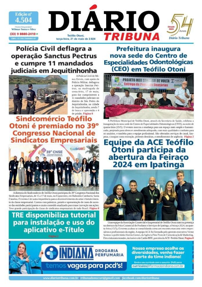 Diário Tribuna, 21 de Maio de 2024, Teófilo Otoni – MG