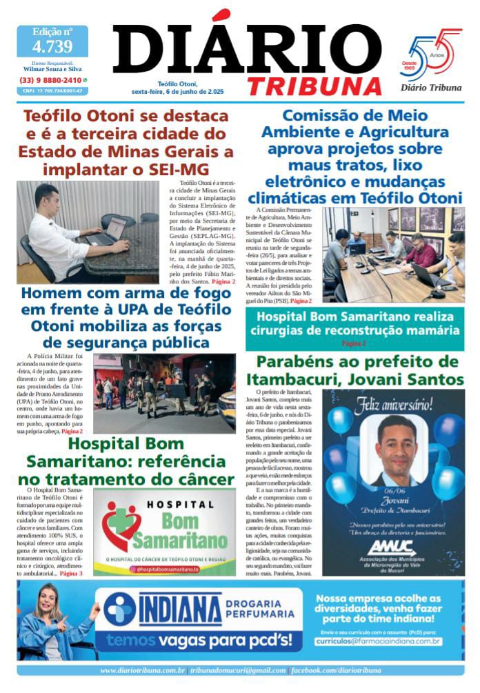 Diário Tribuna, 6 de Junho de 2025, Teófilo Otoni – MG