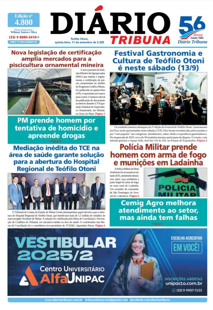 Diário Tribuna, 11 de Setembro de 2025, Teófilo Otoni – MG