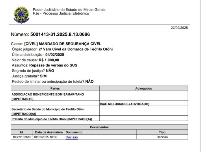 Decisão judicial pressiona Prefeitura de Teófilo Otoni a quitar dívidas com Hospital Bom Samaritano