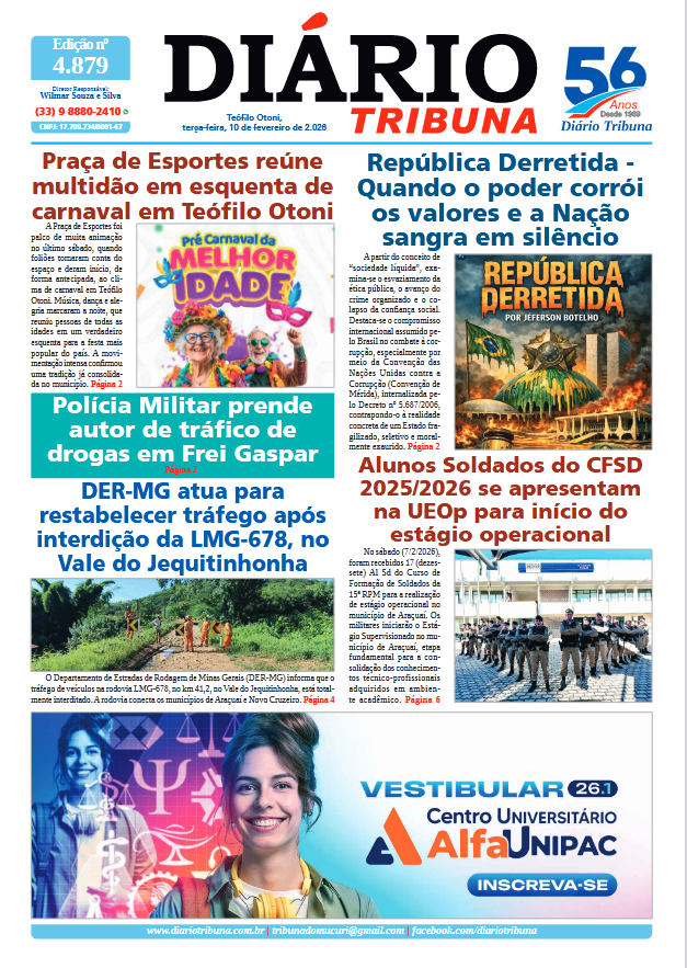 Diário Tribuna, 10 de Fevereiro de 2026, Teófilo Otoni – MG