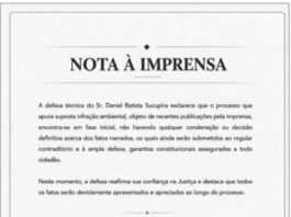 Defesa de Daniel Batista Sucupira se manifesta após Justiça receber denúncia por suposta infração ambiental
