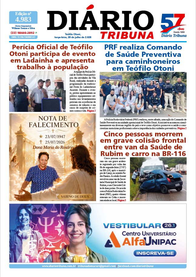 Diário Tribuna, 28 de julho de 2026, Teófilo Otoni – MG