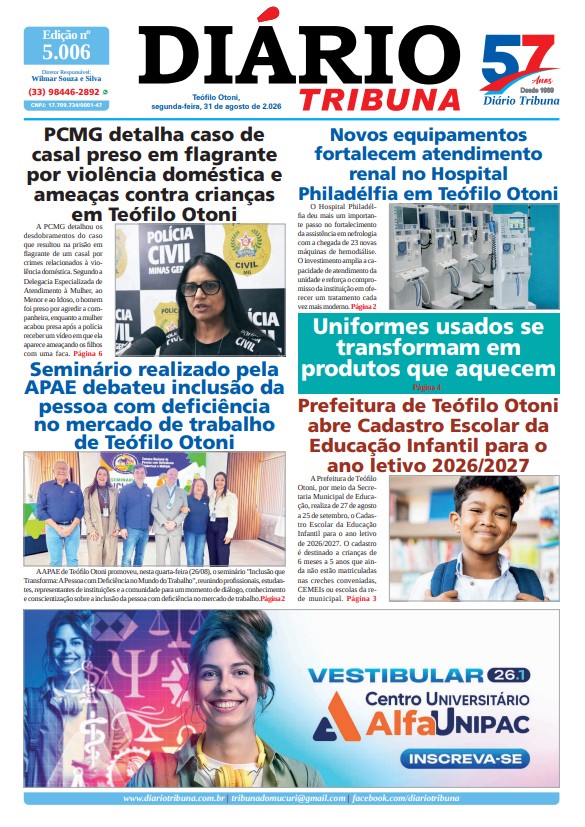 Diário Tribuna, 31 de agosto de 2026, Teófilo Otoni – MG