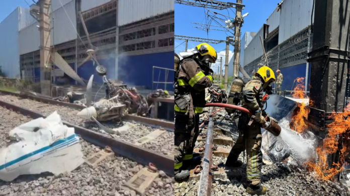 Avião monomotor cai no pátio de manutenção do metrô de BH e piloto morre