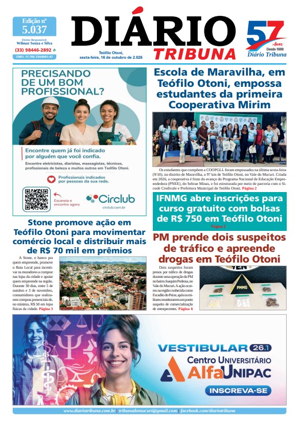 Diário Tribuna, 16 de outubro de 2026, Teófilo Otoni – MG